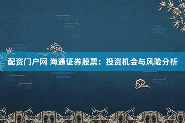 配资门户网 海通证券股票：投资机会与风险分析