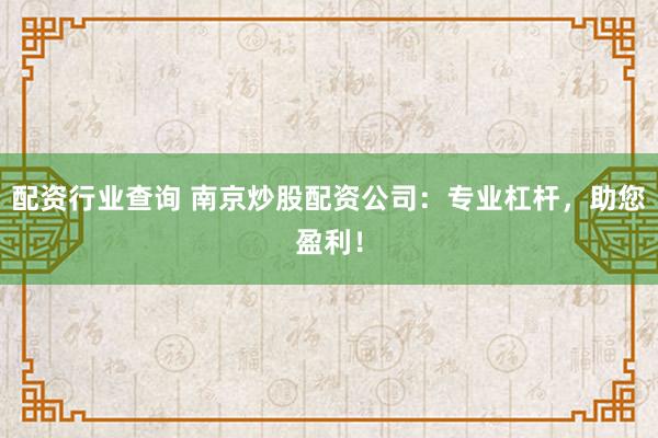 配资行业查询 南京炒股配资公司：专业杠杆，助您盈利！