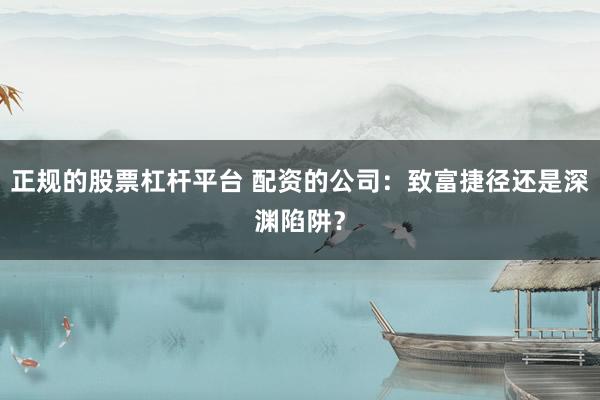 正规的股票杠杆平台 配资的公司：致富捷径还是深渊陷阱？