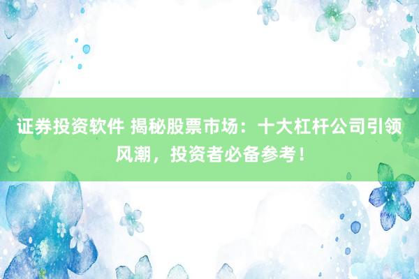 证券投资软件 揭秘股票市场：十大杠杆公司引领风潮，投资者必备参考！
