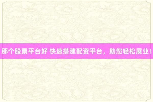 那个股票平台好 快速搭建配资平台，助您轻松展业！